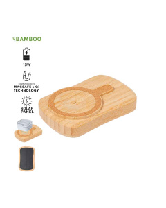 Batterie externe avec chargeur solaire bambou
