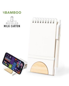 Bloc notes avec logo en carton de lait recyclé et bambou