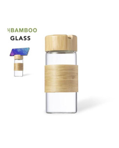 Gourde en verre et bambou avec support smartphone