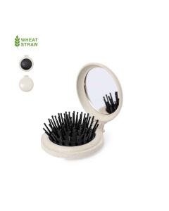 Brosse à cheveux pliable en paille de blé avec miroir intégré