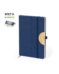 Carnet de notes A6 en RPET et bambou  avec support pour smartphone et tablette