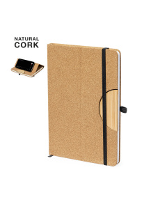 Carnet de notes en liège et bambou avec support pour téléphone portable