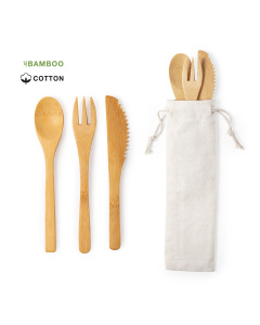 Ensemble couverts de voyage en bambou