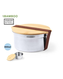 Lunch box ronde publicitaire en acier et bambou