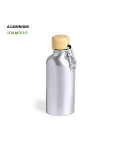 Gourde en aluminium et bambou avec mousqueton publicitaire 400ml