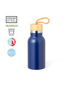 Gourde 350ml avec couvercle en bambou et cordon de transport