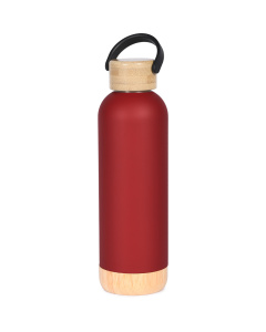 Gourde isotherme personnalisée avec poignée et finitions en bambou.