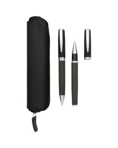 Coffret de stylos bille et roller avec étui Carbon