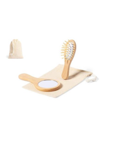 Kit miroir et brosse à cheveux en bois naturel personnalisables