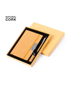 Coffret cadeau en liège avec stylo, port-clé et carnet de notes