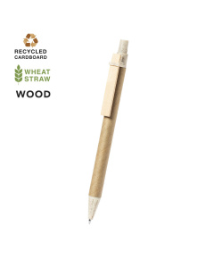Stylo en carton recyclé, bois et paille de blé