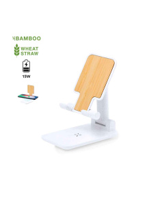 Support de téléphone avec chargeur à induction en bambou et paille de blé