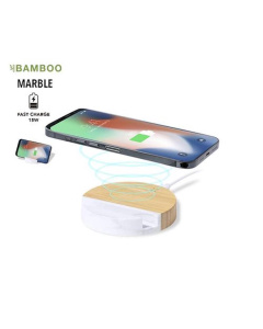 Chargeur sans fil avec Support smartphone en Bambou et extrait Marbre