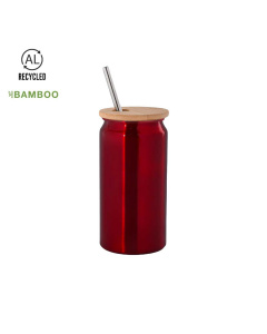 Tasse colorée à graver avec logo, munie d'un couvercle et d'une paille.