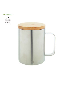 Mug isotherme Inox à double paroi et couvercle en bambou | 350ml