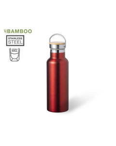 Gourde isotherme publicitaire en acier et bambou