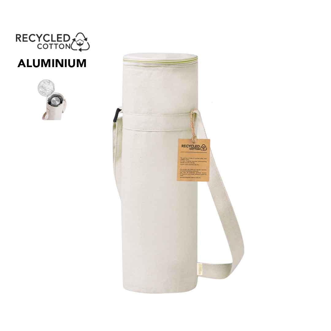 Porte-bouteille isotherme à bandoulière en coton recyclé